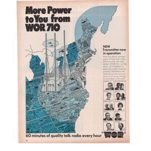 WOR 710 Radio Station Advertisement Vintage 1968 New York Talk Radio East Coast